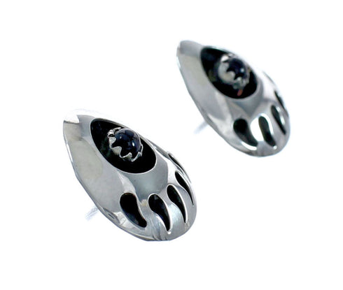 Genuine Onyx Sterling Silver Bear Paw Navajo Post Earrings AX129185